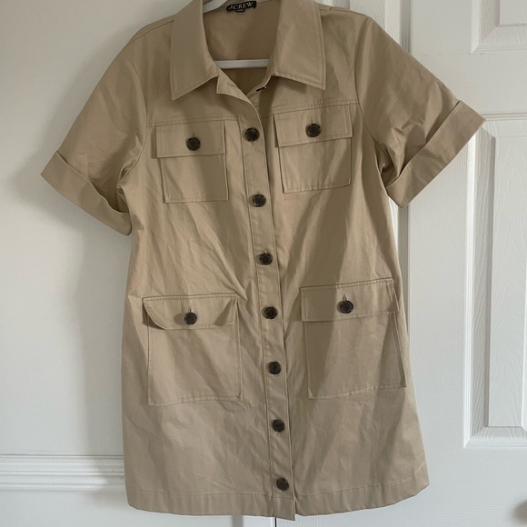 J. Crew Gamine shirtdress Cargo Utility Beige Tan Spring Office Large Cotton - Picture 2 of 6